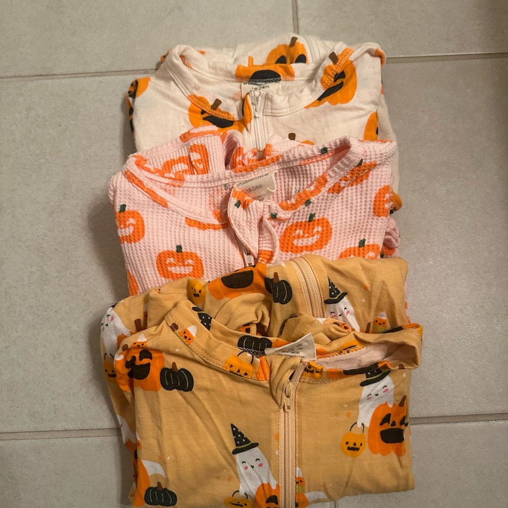 Toddler Halloween Footies- Orange, Pink, Cream